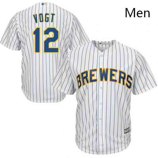 Mens Majestic Milwaukee Brewers 12 Stephen Vogt Replica White Alternate Cool Base MLB Jersey